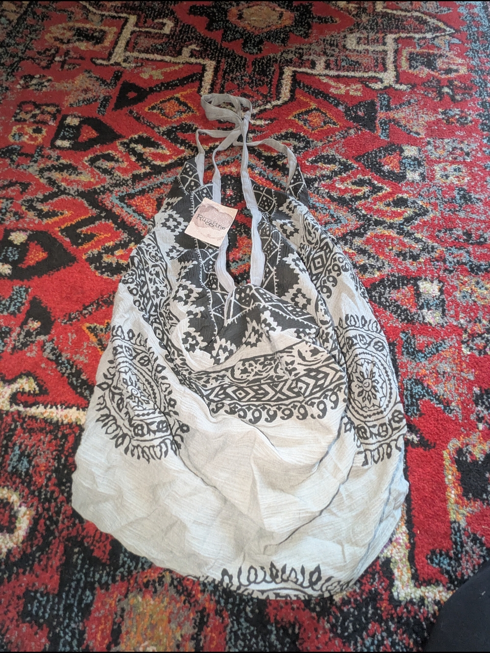 Boho Printed Hobo Bag in Light Gray and Black